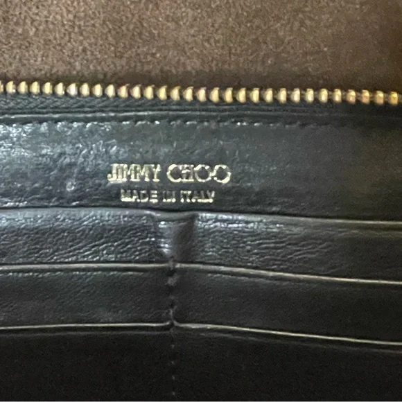 Jimmy Choo Black Leather Zip Around Zodiac Wallet